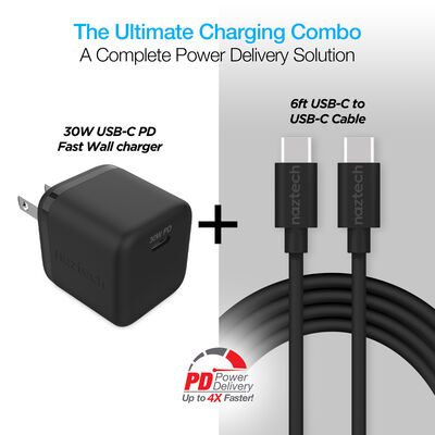 Naztech 30W USB-C PD Fast Wall Charger |  6ft USB-C Cable