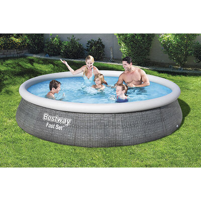 Bestway Fast Set 13' x 33" Round Inflatable Pool Set with Rattan Print Liner