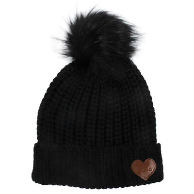 David & Young Women's Slinky Beanie With Faux Fur Pom